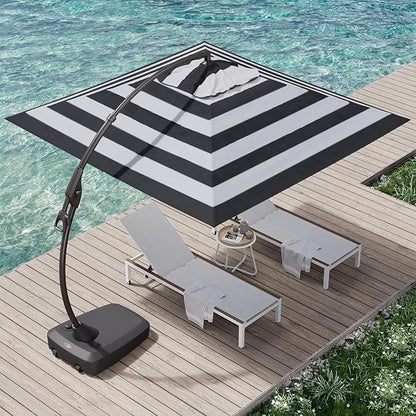 Grand patio 10x10 FT Cantilever Umbrella with Base Outdoor Large Aluminum Square Offset Umbrellas for Deck Pool (Black & White, 10x10 FT)