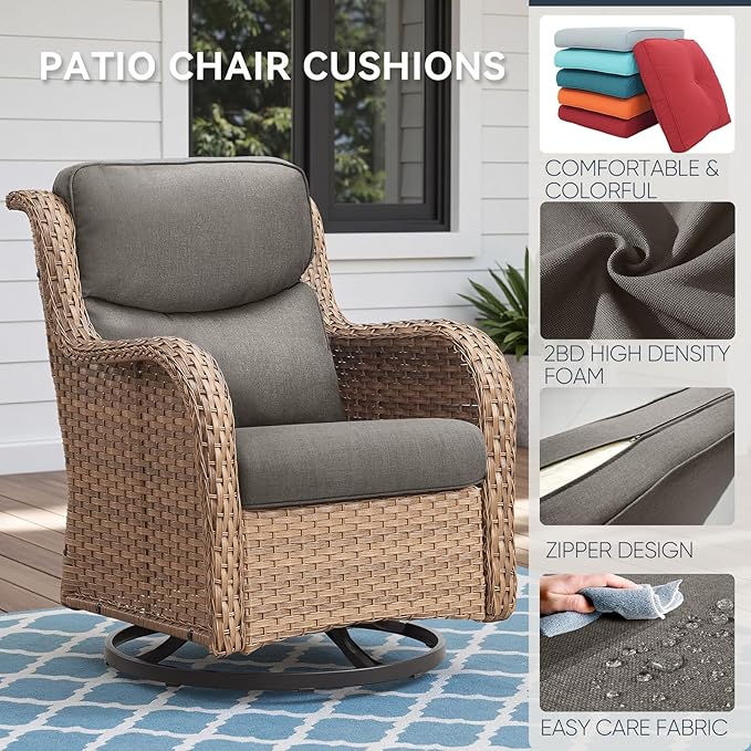 Patio Chair Cushions 4 Packs - Outside High Back Thick Water-Resistant Cushion 22x24 with Zipper Cover for Outdoor Glider Rocking Chairs Loveseat Couch – Grey/Crescent