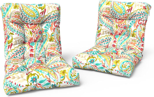 LVTXIII Outdoor Low Back Chair Cushions, Seasonal Replacement Adirondack Chair Cushion with Ties, Patio Waterproof Seat Cushions for Home Garden Use, 21 W x 21 D, Set of 2, Pretty Paisley