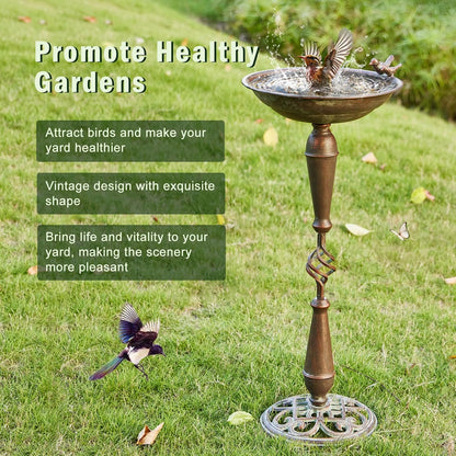 27.5’’H Cast Iron Pedestal Bird Bath，Metal Bird Bath for Outdoor，Vintage Metal Bird Bath Garden Decoration