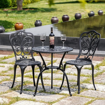 Patio Bistro Set 3 Piece Outdoor,Cast Aluminum Outdoor Bistro Table and Chair Set of 2 with 1.97" Umbrella Hole,All Weather Bistro Table Set for Front Porch Set(Butterfly Black)