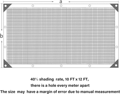 winemana 40% Black Shade Cloth, 10 x 12 FT Durable Mesh Tarp with Grommets, Resistant Garden Sun Shade Netting, Shading Antifreezing for Pergola, Greenhouse, Plants Growing, Chicken Coop