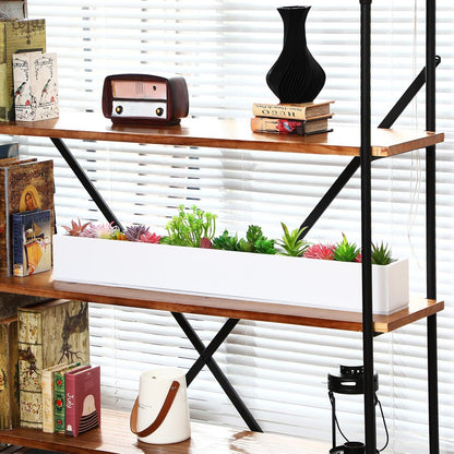 32 x 3.5 x 3.5 Inch Long Rectangular Planter Box Window Sill Plant Box Metal Water Trough Indoor Large Modern Steel with Drainage Holes Herb Garden Home(White)