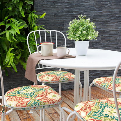 Indoor/Outdoor Chair Cushions 16x17 Inch, Patio Chair Cushions with Ties, All Weather Seat Cushions for Patio Furniture Home Garden Chair Use, Set of 4,Geometric Orange