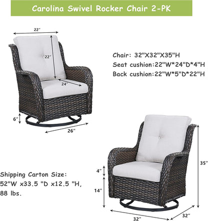 Outdoor Patio Swivel Rocker Chairs - Single Wicker Rattan Patio Swivel Rocking Chair with High Back,Deep Seating and Comfort Cushions for Deck Porch Garden,Brown/Beige