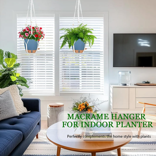 Hanging Planters for Indoor Plants 8 Inch, 2 Pack Hanging Baskets for Plants, Self Watering Hanging Flower Pots with Drainage Hole & 2 Kinds of Plant Hangers for Garden Home Decor (Navy Blue, 8 inch)