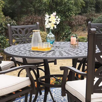 Sophia & William 6-Person Cast Aluminium Patio Bar Height Table Round, Outdoor Tall Bistro Pub Height Table with 2.2" Umbrella Hole for Porch Balcony Backyard, Bronze