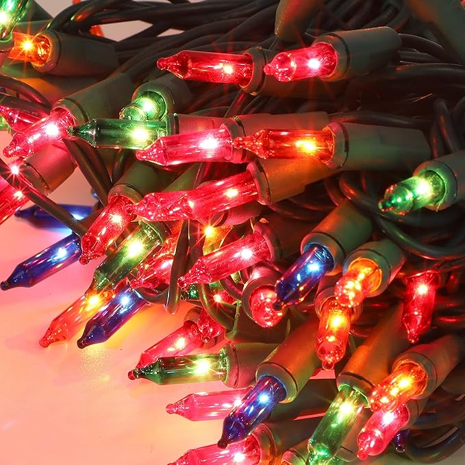 LJLNION Christmas Lights, 150 Count 33 FT Green Wire Xmas Tree Lights, 120V UL Certified Connectable for Holiday Party Outdoor Indoor Decoration, Multicolor