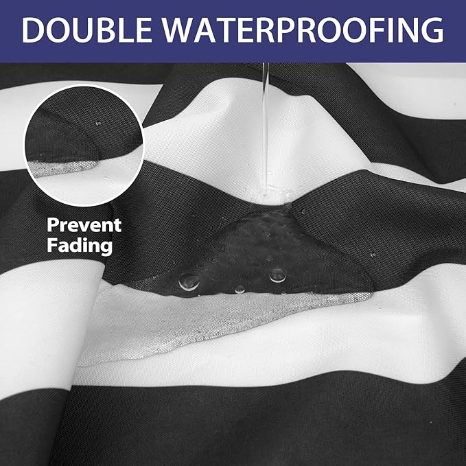 Outdoor Bench Cushion 48x16x3 Inch with Ties, Thick Waterproof Porch Swing Cushions for Patio Furniture Chair Pad, Seat Sofa Garden Replacement Cushion Sponge Filling (Black&white Stripes, 48x16)