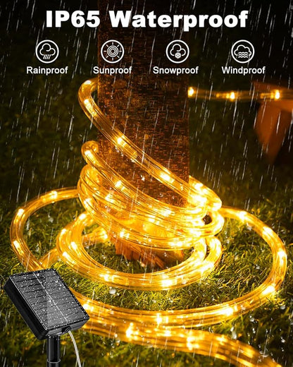btfarm Solar Rope Lights Outdoor, 120LED 46FT Solar String Lights Outside Waterproof, 8 Lighting Modes Tree Tube Fairy Light Solar Powered for Garden Christmas Yard Party Decorations, Warm White