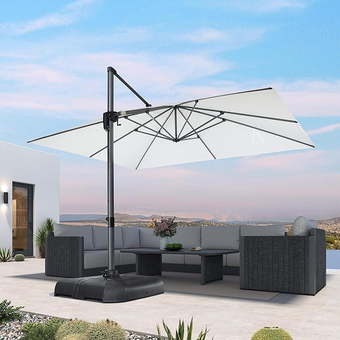 PURPLE LEAF 10' X 13' Patio Umbrella Outdoor Cantilever Rectangle Umbrella Aluminum Offset Umbrella with 360-degree Rotation for Garden Deck Pool Patio White