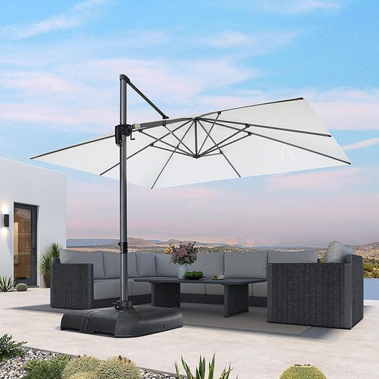 PURPLE LEAF 10' X 13' Patio Umbrella Outdoor Cantilever Rectangle Umbrella Aluminum Offset Umbrella with 360-degree Rotation for Garden Deck Pool Patio White