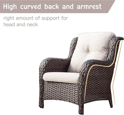 Rilyson Outdoor Wicker Patio Chairs Set of 2: Rattan Dining Chairs Porch Chairs Outdoor Club Chairs with high Back and Deep Seating (Brown/Beige)