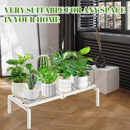 1 Tier Metal Plant Stand Indoor Outdoor, Potted Multiple Flower Pot Holder Rack Plant Shelf, Heavy Duty Planter Display Shelving for Patio Balcony Garden Living Room Decorative (White)