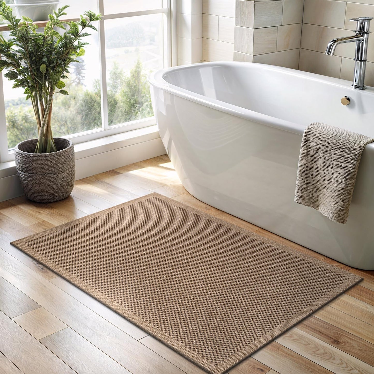 CAMILSON Easy Jute Rug 2x3, Indoor Outdoor Natural Color Fiber Area Rugs for Living Room and Kitchen Rug, Sisal Boho Woven Design, Easy-Cleaning, Washable Outside Carpet Alfombras (2 x 3)