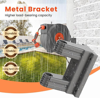Upgraded Retractable Garden Hose Reel 5/8 in x 90 ft PRO 180° Swivel Metal Bracket Automatic Retract Heavy Duty Hose Reels Wall Mount Any Length Lock 9 Pattern Nozzle Garden Watering