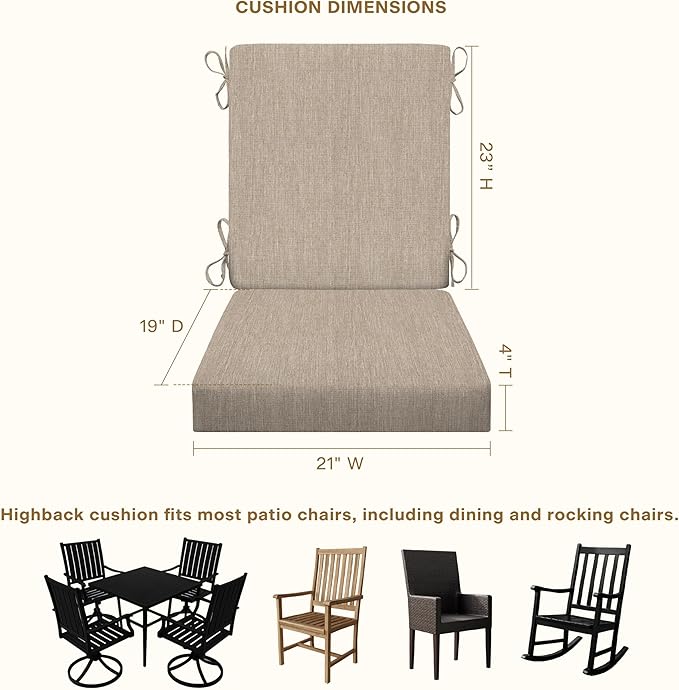 Honeycomb Outdoor Highback, 21" W x 42" L, Textured Solid Birch Tan Chair Cushion