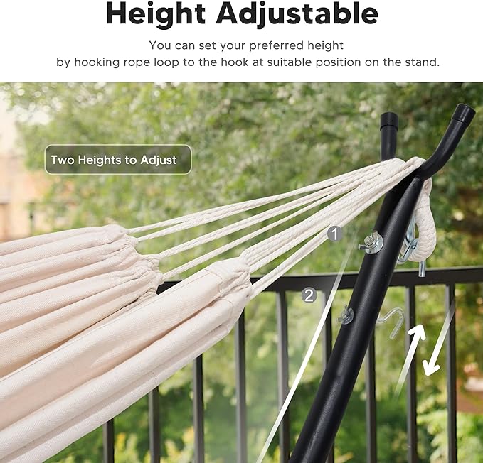 SUNCREAT Portable Outdoor Hammock with Stand Included, Double Hammock with Stand for Outside, Beige