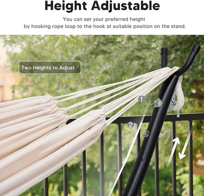 SUNCREAT Portable Outdoor Hammock with Stand Included, Double Hammock with Stand for Outside, Beige