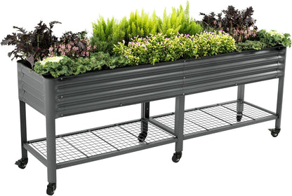 Rolling Elevated Raised Garden Bed-V Series, 2' x 8' Garden Beds with Legs & Storage Rack for Patio & Porch, 1400 Lbs Weight Capacity, Outdoor Planter Box for Vegetables Flower Herbs, Modern Gray