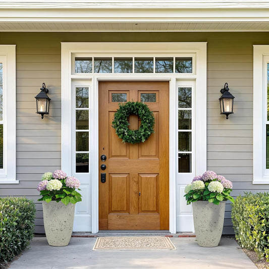 19.5" H Resin Tall Outdoor Planters, Set of 2 Country White Large Flower Pots with Handmade Birch Bark Texture, Heavy-Duty and Weather-Resistant for Year Round Indoor/Outdoor Space