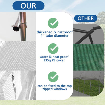 9.8*6.5*6.5FT Heavy Duty Greenhouse for Outdoors, Large Walk-in Green House with High Tunnel PE Cover & Irrigation Garden Sprinkler System for Winter, White