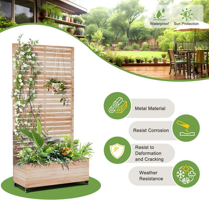 FENCY Metal Raised Garden Bed with Wheels and Trellis,73"x35"x16" Planter Box for Climbing Plants, Vegetables & Vines, Features Privacy Screen and Drainage Holes (Acacia Wood Finish)