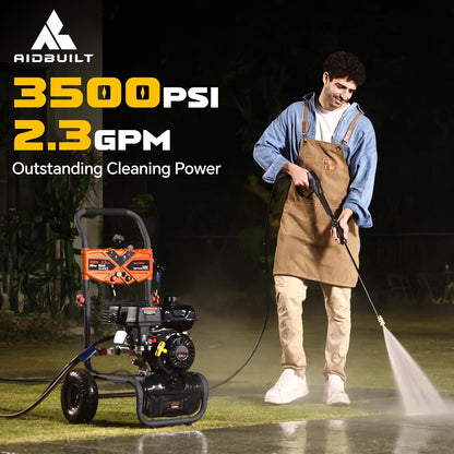 3500 PSI Gas Pressure Washer, 2.3 GPM High Power Washer with 209CC Engine, 25FT Hose, 4 Quick-Connect Nozzles, for Cleaning Walls, Vehicles, Gardens, Driveways, Concrete(Orange)