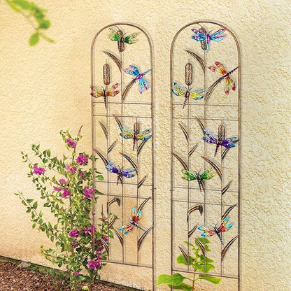 SUNNYPARK Set of 2 Dragonfly Metal Garden Trellis for Climbing Plants, Decorative Vegetables Flowers Vine Trellis for Outdoor Patio 60'' H x 11'' W
