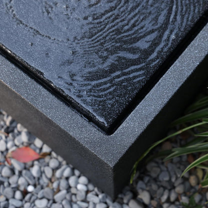 12.79” H Outdoor Water Fountain Made with Eco-Friendly Recyclable Materials, Polyethylene Square Bubbler Outdoor Fountain, Garden Decor with LED Light for Patio, Porch, Backyard