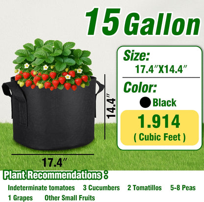 PHYEX 12-Pack 15 Gallon Grow Bags, Heavy Duty Fabric Pots with Handles, Reusable Plant Bags for Vegetable, Herbs & Flowers, BPA-Free, Breathable, Durable