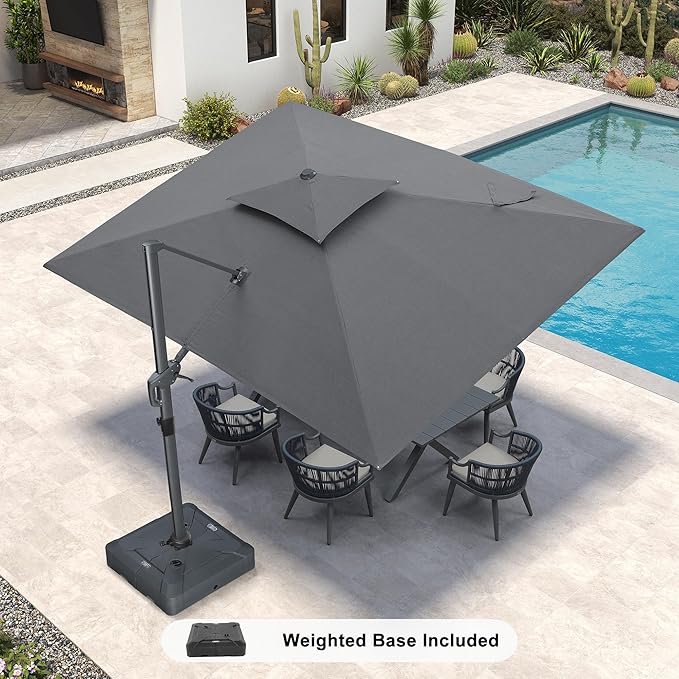 PURPLE LEAF 9' x 12' Cantilever Patio Umbrella Outdoor Umbrella with 280lbs Base Large Rectangular Windproof Offset Umbrella for Pool Deck Garden, Mist Grey