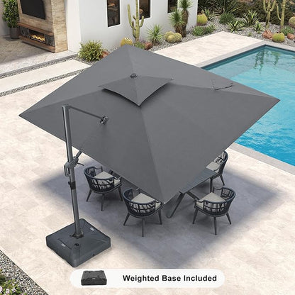 PURPLE LEAF 9' x 12' Cantilever Patio Umbrella Outdoor Umbrella with 280lbs Base Large Rectangular Windproof Offset Umbrella for Pool Deck Garden, Mist Grey
