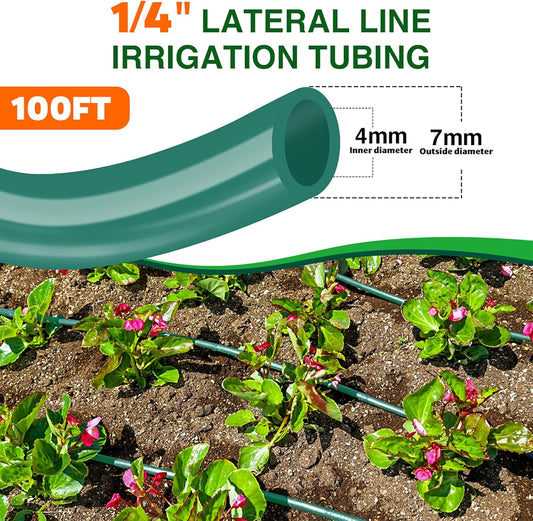 Bonviee 100FT 1/4 inch Blank Distribution Tubing Drip Irrigation Hose Garden Watering Tube Line for Small garden irrigation system-Green