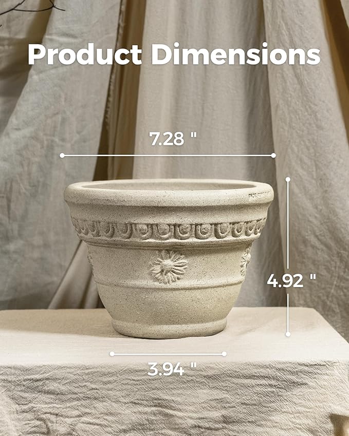 Bamworld 7 Inch Plant Pots for Indoor Outdoor Plants Embossed Flower Pots with Drainage Unglazed Porous Ceramic Planter Pot for Plants Clay Pot for Succulent Room & Office Decor