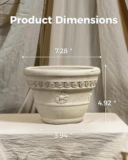Bamworld 7 Inch Plant Pots for Indoor Outdoor Plants Embossed Flower Pots with Drainage Unglazed Porous Ceramic Planter Pot for Plants Clay Pot for Succulent Room & Office Decor