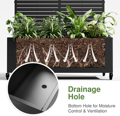 Casaphoria Metal Raised Garden Bed with Trellis and Wheels, 72"x47"x16" Arched Planter Box for Climbing Plants, Vegetables & Vines, Features Drainage Holes and Privacy Screen (Black-Louvered)