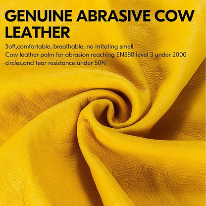 Vgo... Safety Work Gloves Men,Extra-long Cuff Thornproof,Premium Cow Grain Leather,Anti-abrasion, Anti-Impact,Gardening(1 Pair,Size M, Gold, CA9659)