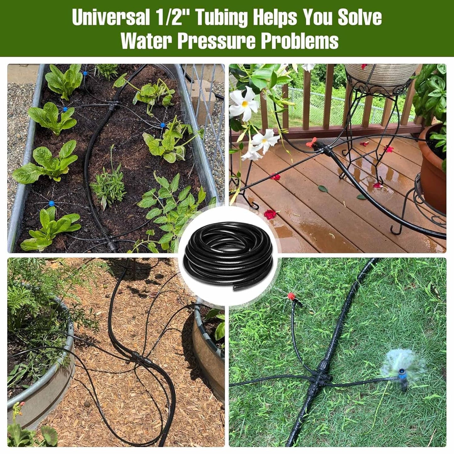 50FT 1/2 Inch Drip Irrigation Tubing with 4 Pack 1/2" to 1/4" Drip Irrigation Fittings, Drip Line Hose & Push-to-Fit 6 Way Splitter Connectors,for Drip Irrigation Parts, Drip Irrigation System