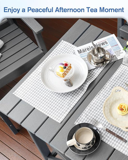 QUASCO 5 PCS Outdoor Adirondack Bar Chairs and Table Set, HDPE Patio Bar Height Chairs Set of 4 and Bar Table, All Weather Outdoor Bar Stools Set for Bistro, Balcony, Poolside, Gray