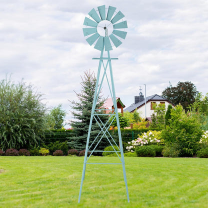 8FT Garden Windmill, Heavy Duty Metal Weather Vane, Yard Ornamental Wind Spinner, Wind Mill Decoration for Backyard Weather Resistant (Light Blue, 8ft)
