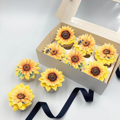 60 PCS Edible Sunflower Cupcake Toppers Wafer Paper Sunflower Cupcake Picks Edible Flower Party Decorations for Baby Shower Sunflowers Birthday Party Cake Toppers Food Decorations Supplies