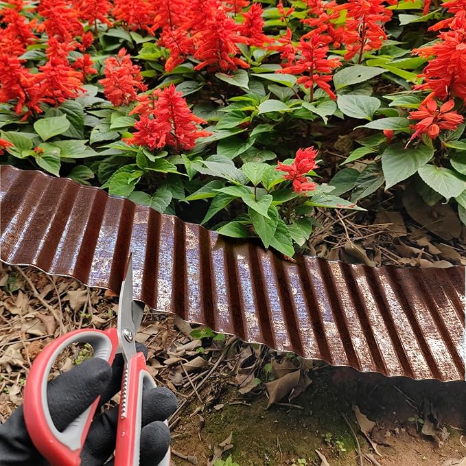 Metal Landscape Edging Border,8 inch × 40 feet Corrugated Garden Edging for Flower Bed,Lawn (Rusted, 8 Inch × 40FT)