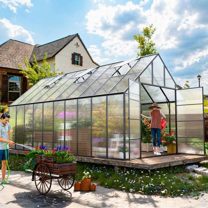 10'x10'x20' Snap-Together Greenhouse - Easy 3-Way Connectors, Heavy-Duty Aluminum Frame, Wind/Snow Resistant for Gardening/Urban Farming, Includes Sliding Door & Ventilation Windows