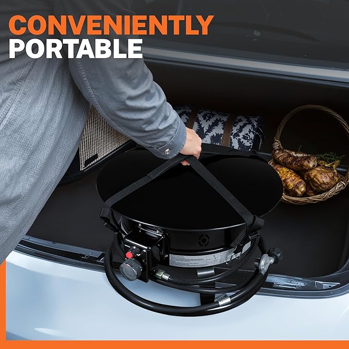 GUNJI Propane Fire Pit Smokeless 58000 BTU, 19-Inch Outdoor Portable Fire Table with Auto-Ignition for Patio Camping Deck Backyard, Includes Lid & Carry Kit