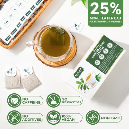 LeafLea 160 Premium Soursop Tea Bags, Natural & Pure Sour sop Graviola Tea Leave, Hoja Guanabana Leaf Herbal Tea Bags Variety Pack of 4, Digestive Support, Nutrient-Rich, Vegan, Sugar/Caffeine Free