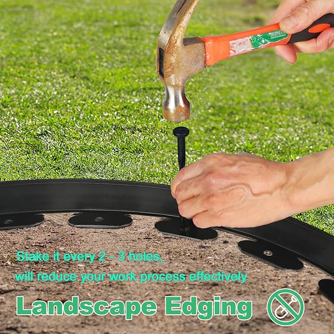 LINSHRY 66FT Landscape Edging, 2 Inch Tall No Dig Garden Border Edging with 60pcs Spikes, Plastic Paver Edging Lawn Edging for Landscaping, Flower Bed, Grass, Yard