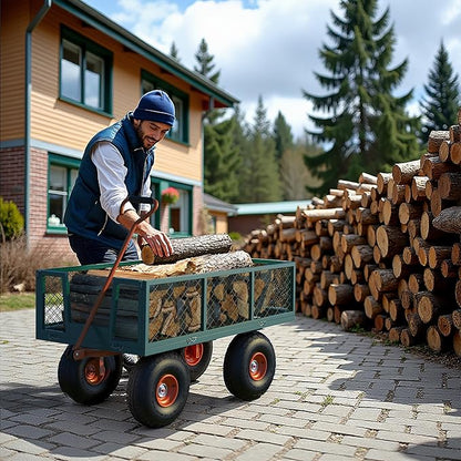 900LB Capacity Garden Cart, 3-in-1 Heavy Duty Utility Wagon with 13" All-Terrain Tires, Removable Mesh Sides & 180° Swivel Handle - Outdoor Yard Cart for Gardening, Farming, Patio Use