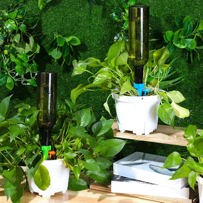 8 Set Plant Watering Devices with Self Watering Spikes and 26 oz Plastic Bottles Plant Waterer Devices with Adjustable Control Valve Switch Indoor Outdoor (Green)