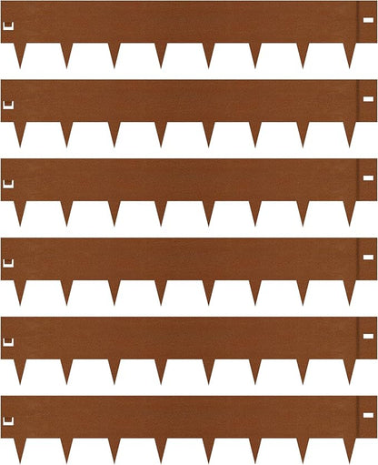 Worth Garden 6-Pack 8" H. Corten Steel Landscape Lawn Edging (20Ft Total) - Rust Patina Finish 18-Gauge Bendable Metal Strips - Hammer-in Edging Border - Buckle Connection - Yard Pathway Divider